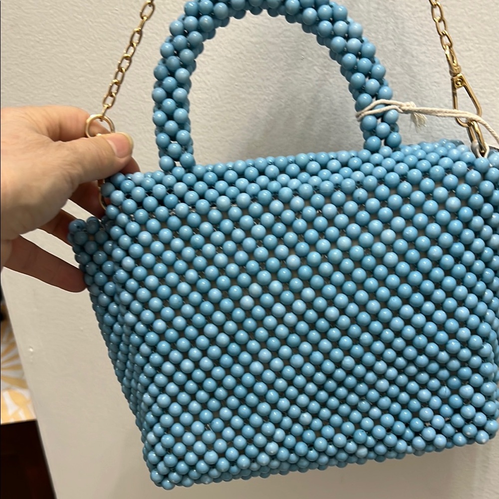 Blue Beaded Handbag with Floral 3D Design - Picture 10 of 10
